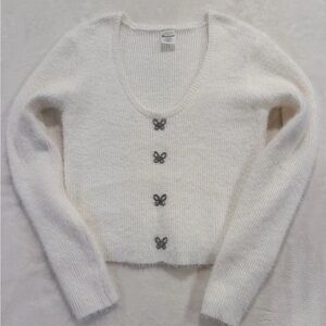 No Boundaries Cream Cardigan with Rhinestone Butterfly Accents